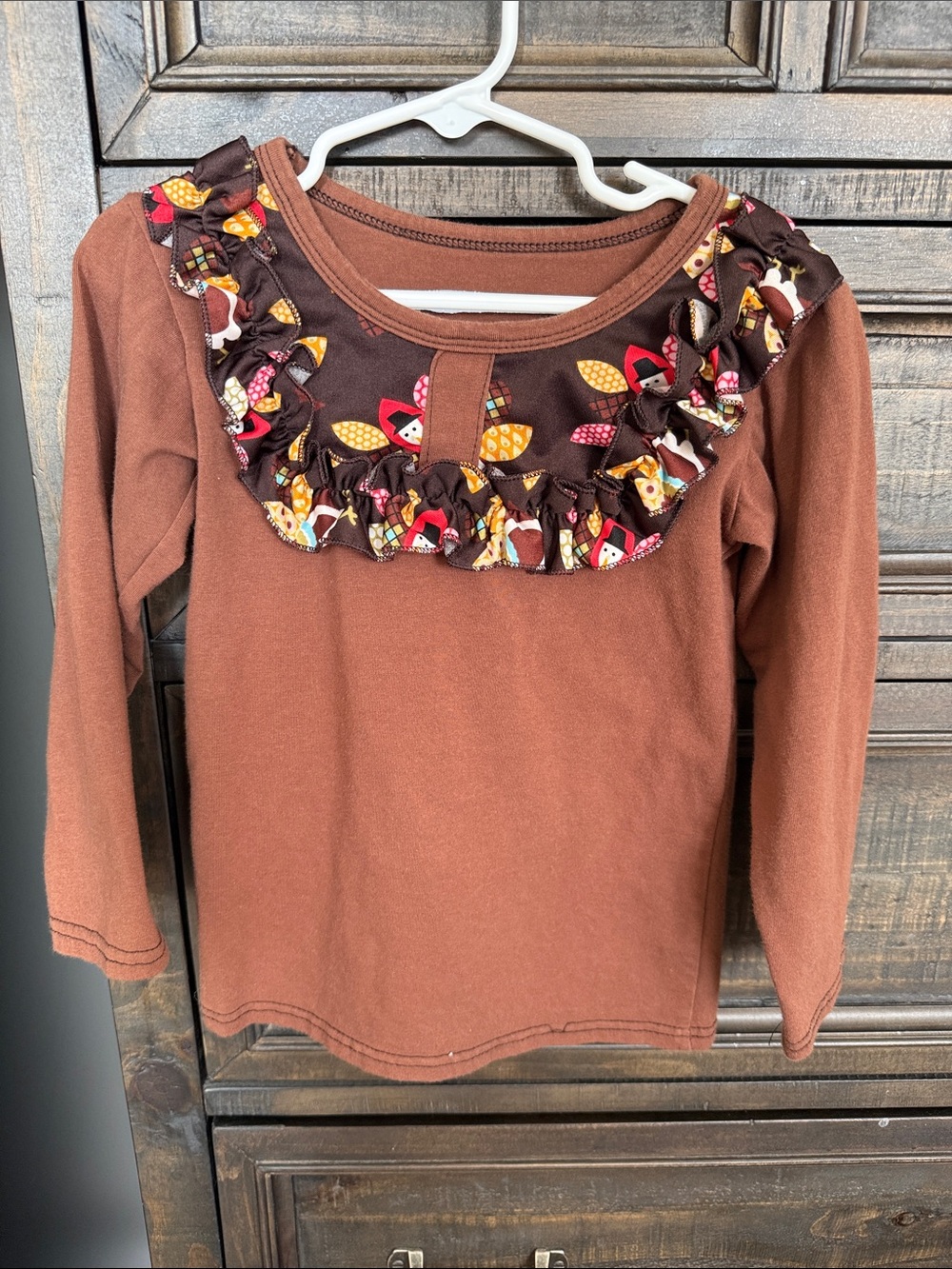 Girls Thanksgiving Turkey Ruffle Top 3T